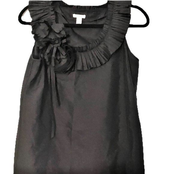 J. Crew Tops - J. Crew 100% Silk Black Ruffled Rosette Neckline Sleeveless Top Wm Sz 2   EUC